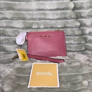 NWT! Michael Kors Rose Pink Pebbled Leather Wristlet Sm Coin Purse